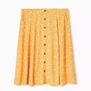 EUC 0X Torrid Yellow Floral Midi Challis Button-Front Skirt